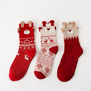 Weihnachts-Comic-Muster Socken, 3 Paare