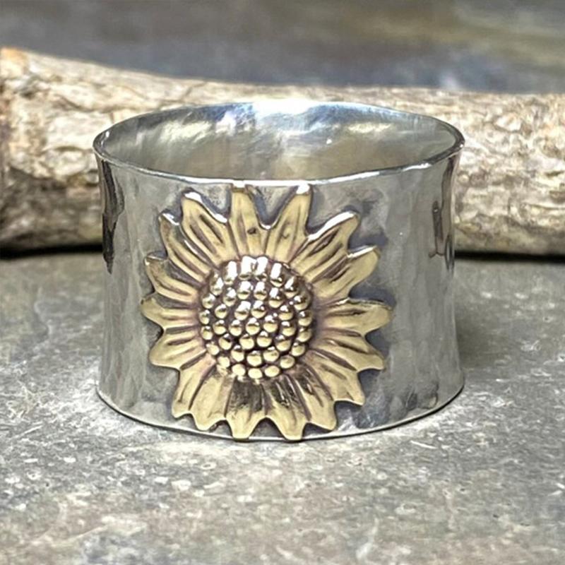 Withinhand Goldener Sonnenblumen Breitband Ring