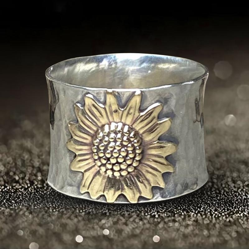 Withinhand Goldener Sonnenblumen Breitband Ring