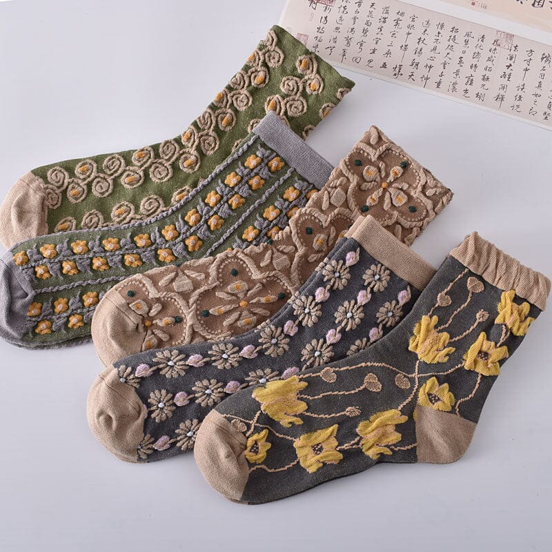 Damen Baumwollsocken mit Blumenmuster (10 Paar)