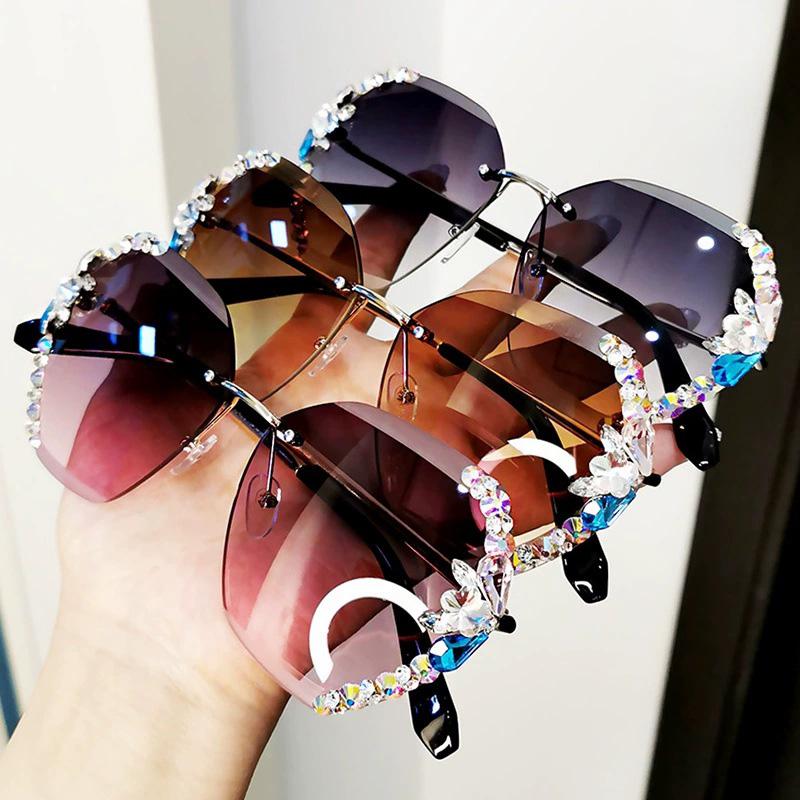 2022 Vintage Mode Randlose Kristall Sonnenbrille