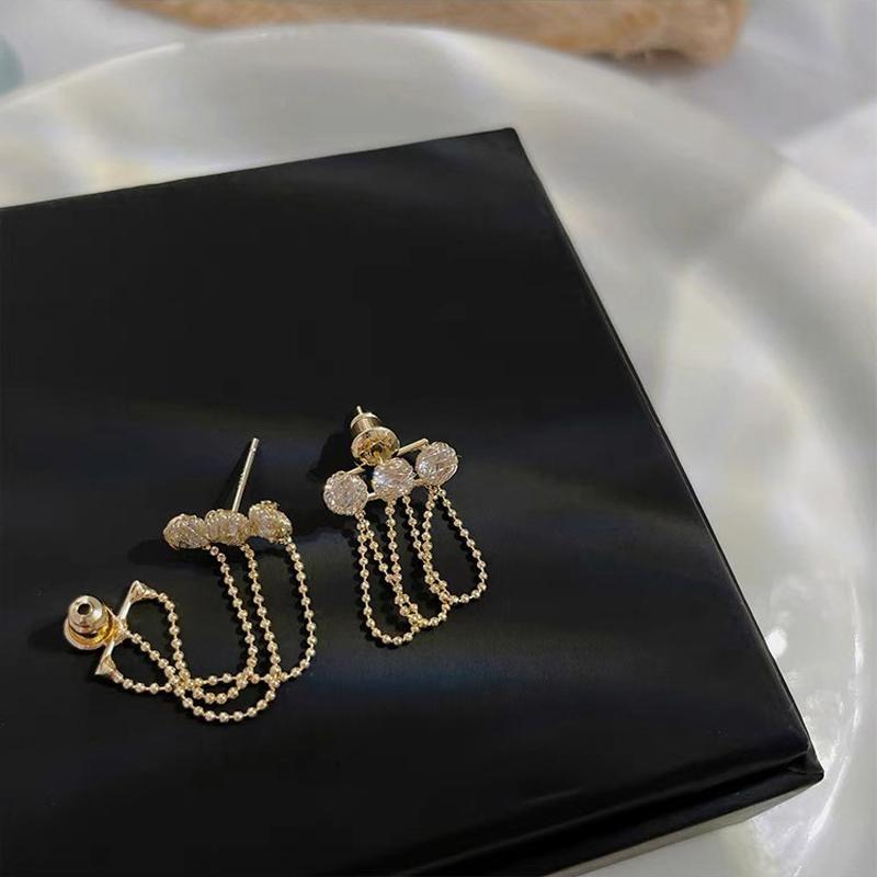 Simple Zircon Chain Tassel Earrings