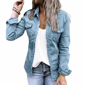 Einfarbige Plissierte Jeansjacke mit Reverskragen