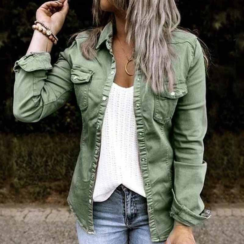 Einfarbige Plissierte Jeansjacke mit Reverskragen