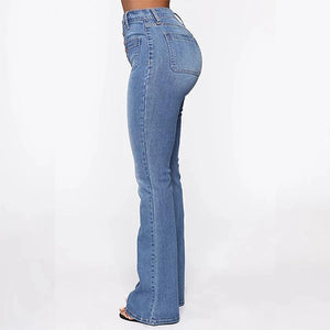 Gewaschene Jeans mit hohem Bund