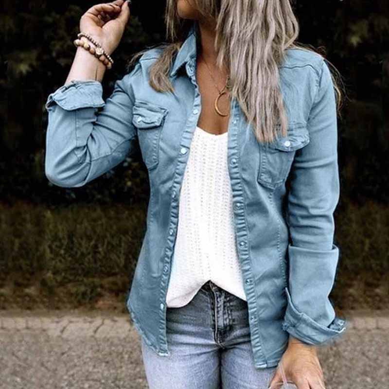 Einfarbige Plissierte Jeansjacke mit Reverskragen