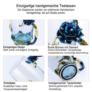 Handgemachte 3D Emaille Blumen Glas Kaffeetasse mit Löffel