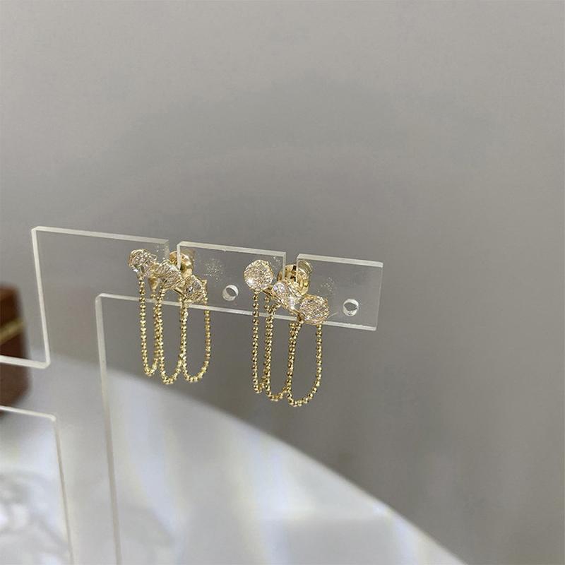 Simple Zircon Chain Tassel Earrings