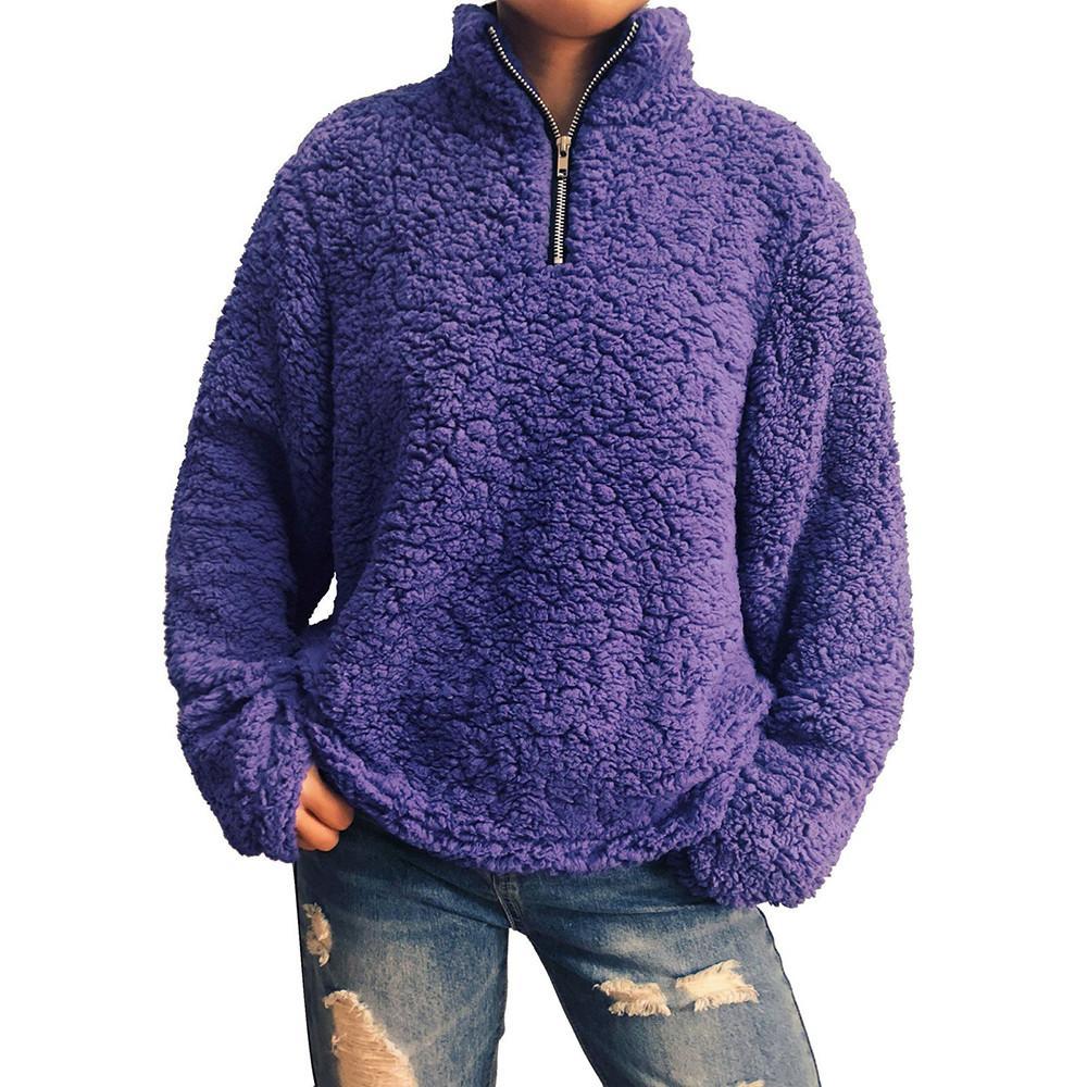 Zipper Kragen Kunstpelz Teddy Pullover